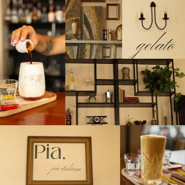 Detaily Pia: příprava kávy, dekorace, gelato a posezení